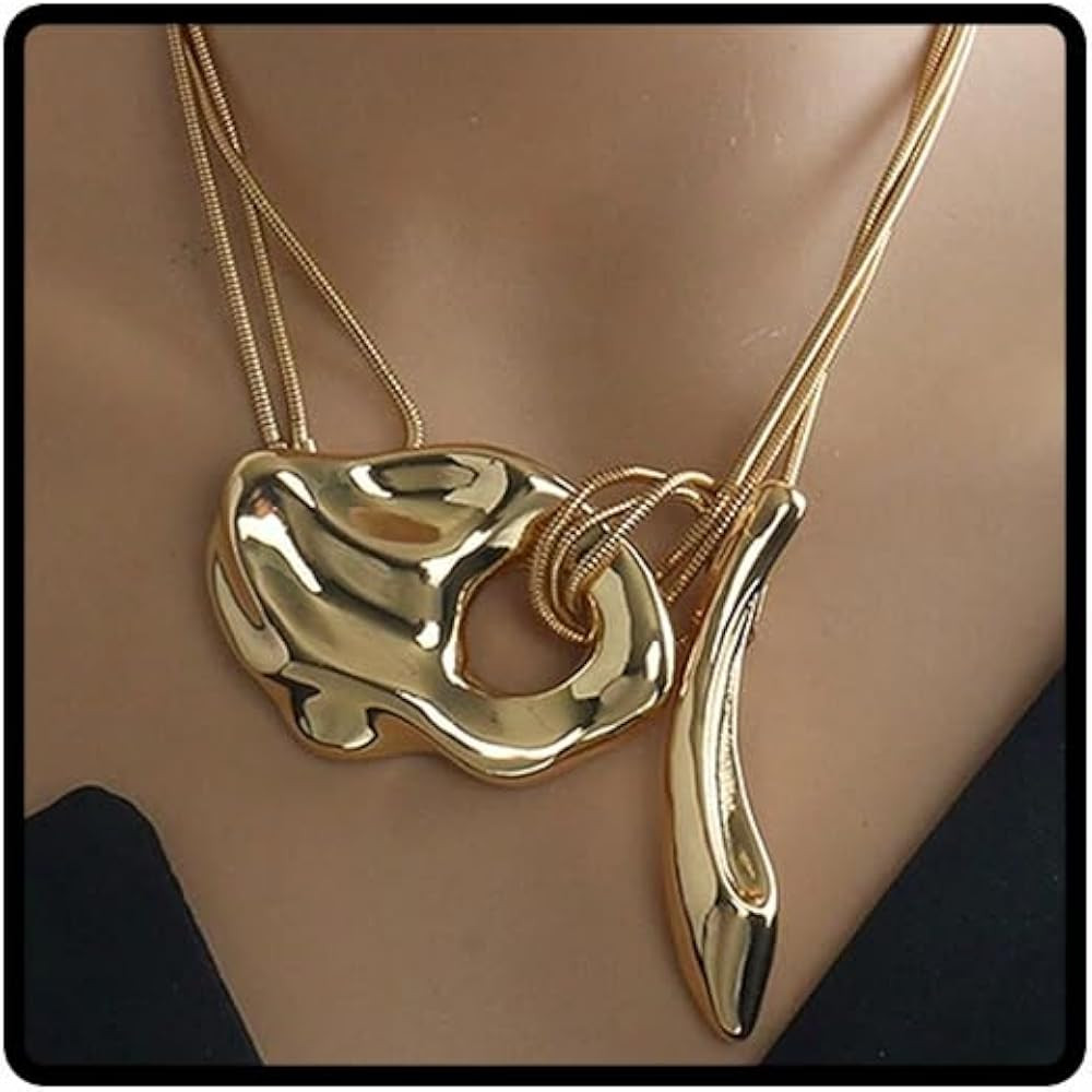 Chunky Gold Necklace For Women, 14k Gold-Plated Non Tarnish Choker With Large Geometric Pendant F... | Amazon (US)