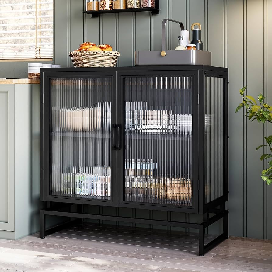 IDEALHOUSE Buffet Cabinet with Glass Doors, Sideboard Cabinet with Adjustable Shelves, Freestandi... | Amazon (US)