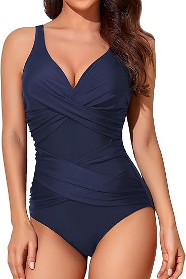 Smismivo Tummy Control Swimsuits for Women Slimming One Piece Bathing Suit Retro Ruched Push Up V... | Amazon (US)