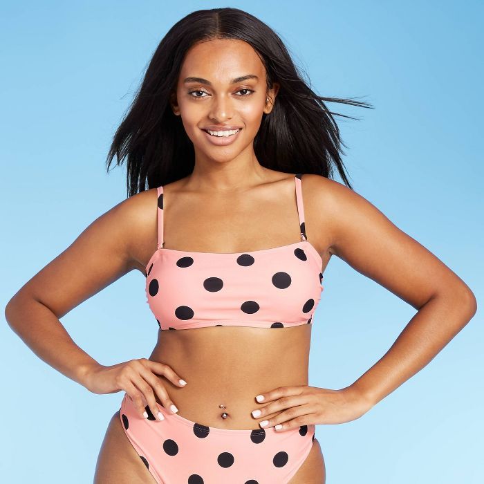 Juniors&#39; Bandeau Bikini Top - Xhilaration&#8482; Blush Pink Polka Dot S | Target