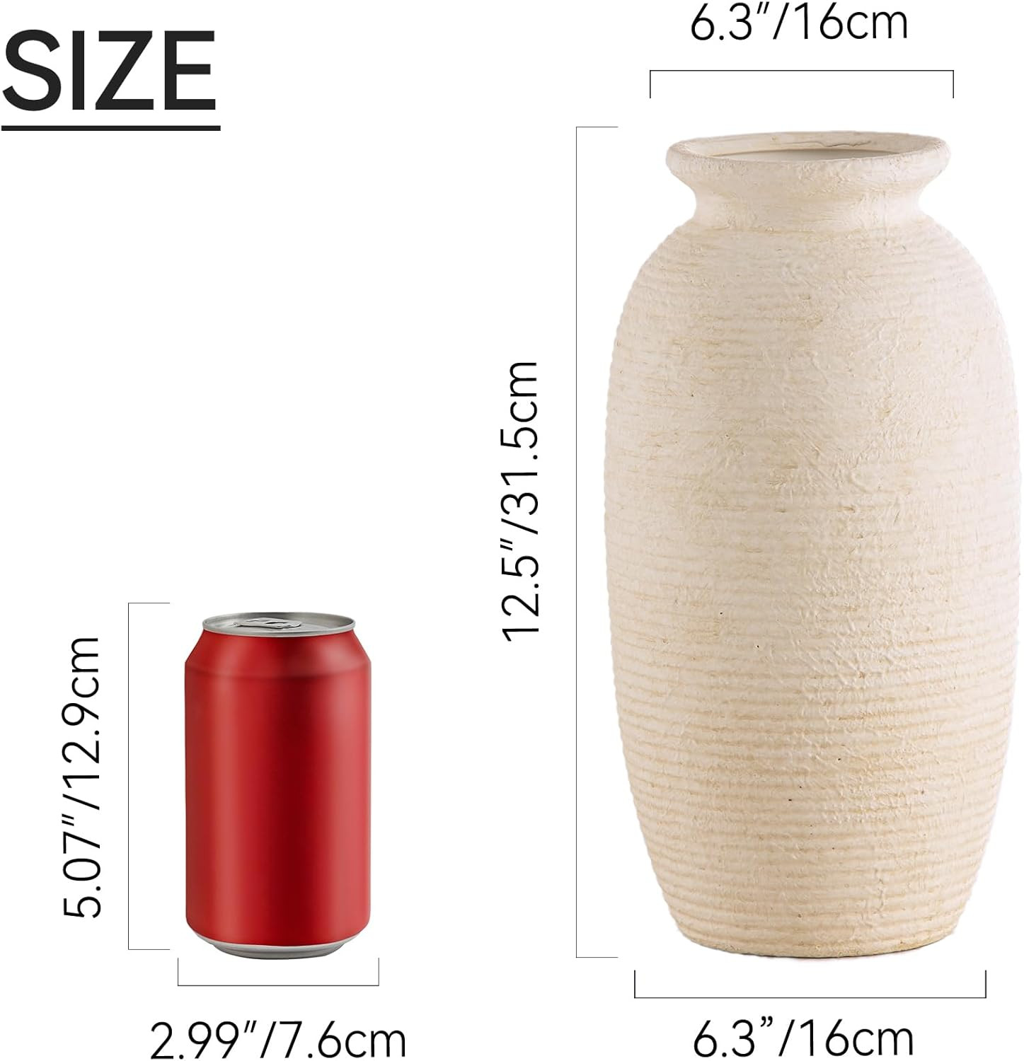 Ceramic Flower Vase, 12.5" Large Rustic Farmhouse Vases Home Decor Tall Pottery Decorative Pampas... | Amazon (US)