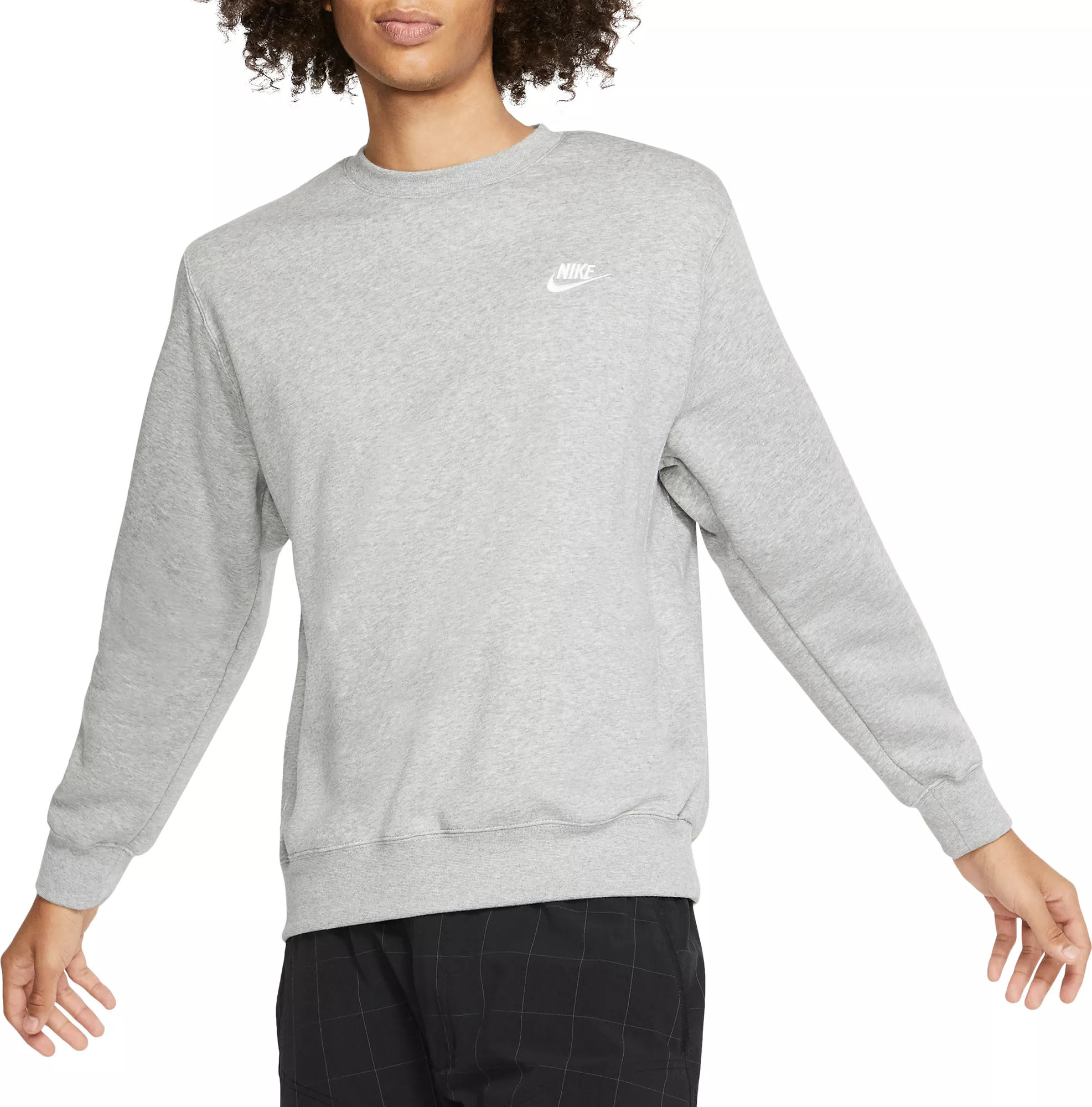 Nike Men's Sportswear Club Fleece Crewneck Sweatshirt, XS, Dk Grey Heather/White | DICK'S Sporting Goods