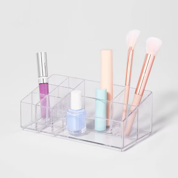 Bathroom Plastic 9 Slot Mixed Cosmetic Organizer Clear - Brightroom™ | Target
