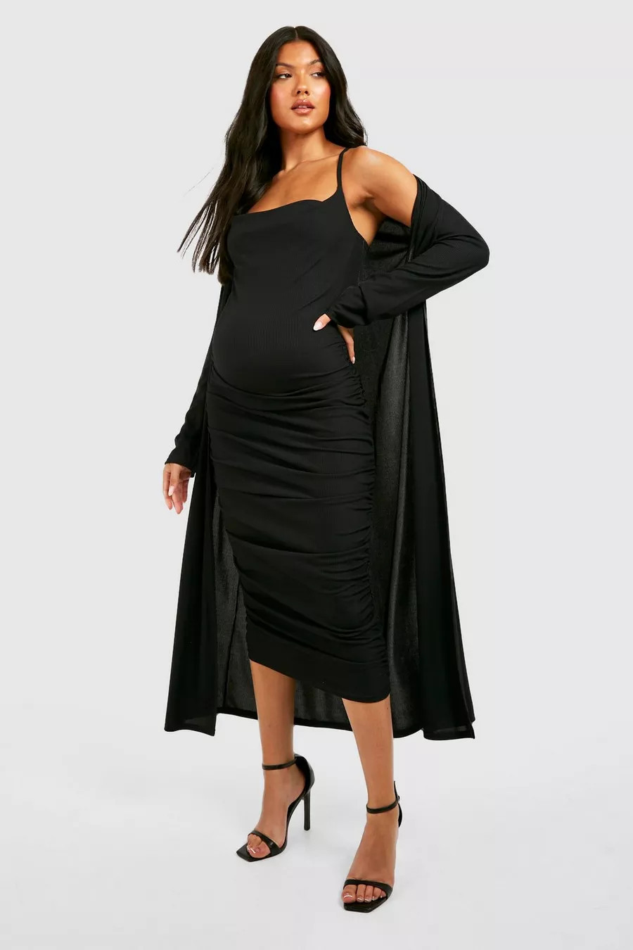 Maternity Rib Strappy Cowl Neck Dress Duster | Boohoo.com (NL)