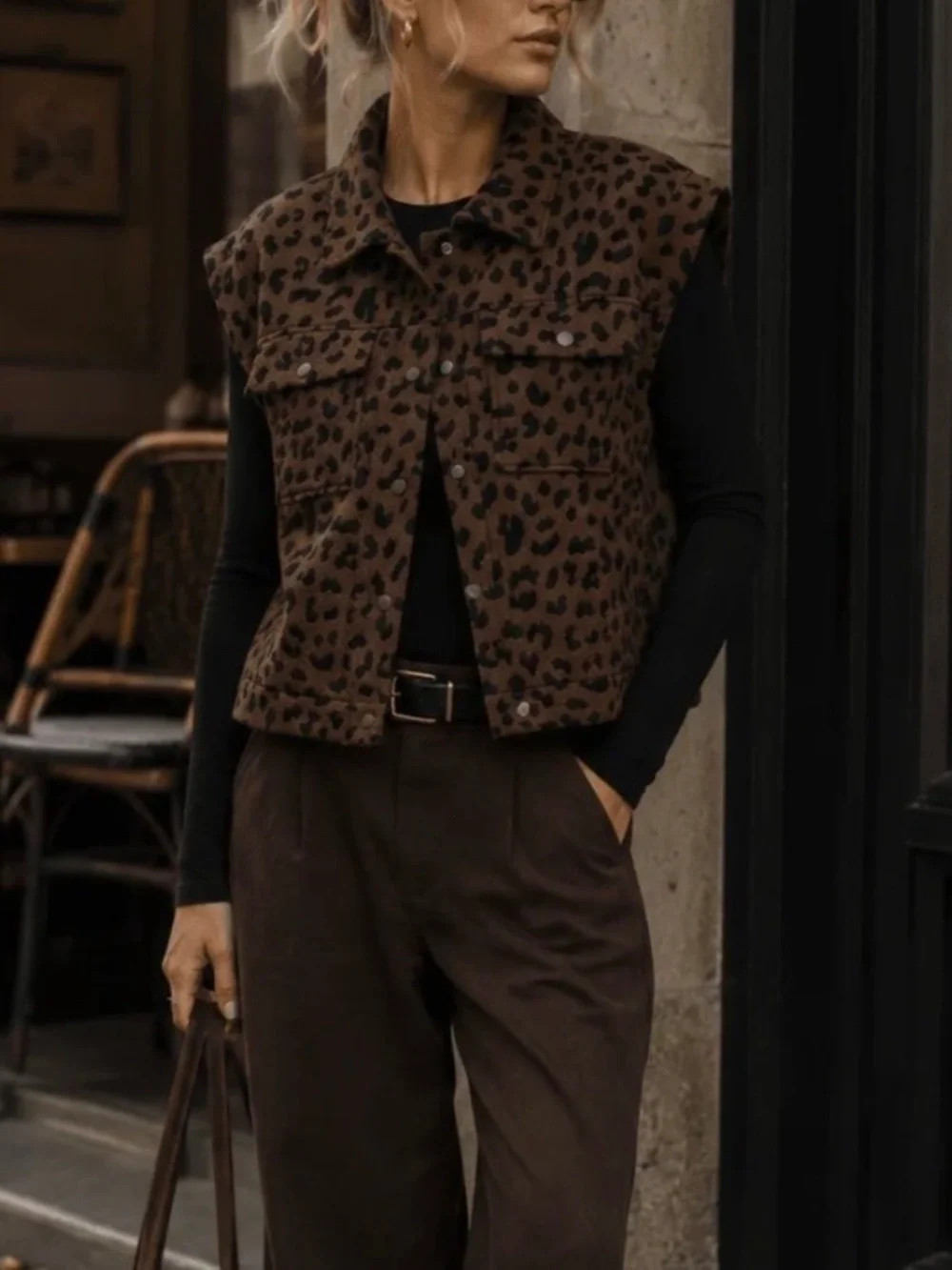 SLEEVELESS BUTTON UP LEOPARD PRINT COLLARD VEST - NWT | Poshmark