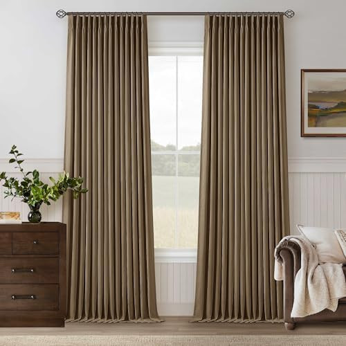Dutch Cocoa Pleated Linen Blackout Curtains 102 Inches Long for Bedroom Living Room Pinch Pleat B... | Amazon (US)