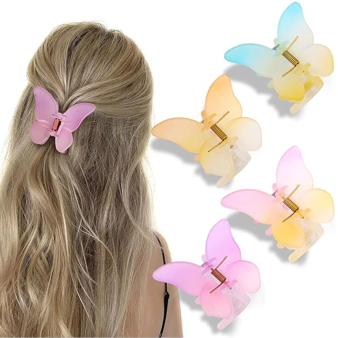 Butterfly Hair Claws and Claw Clips - 4 Matte Medium Hair Clips for Thick or Thin Hair, Cute Acce... | Amazon (US)