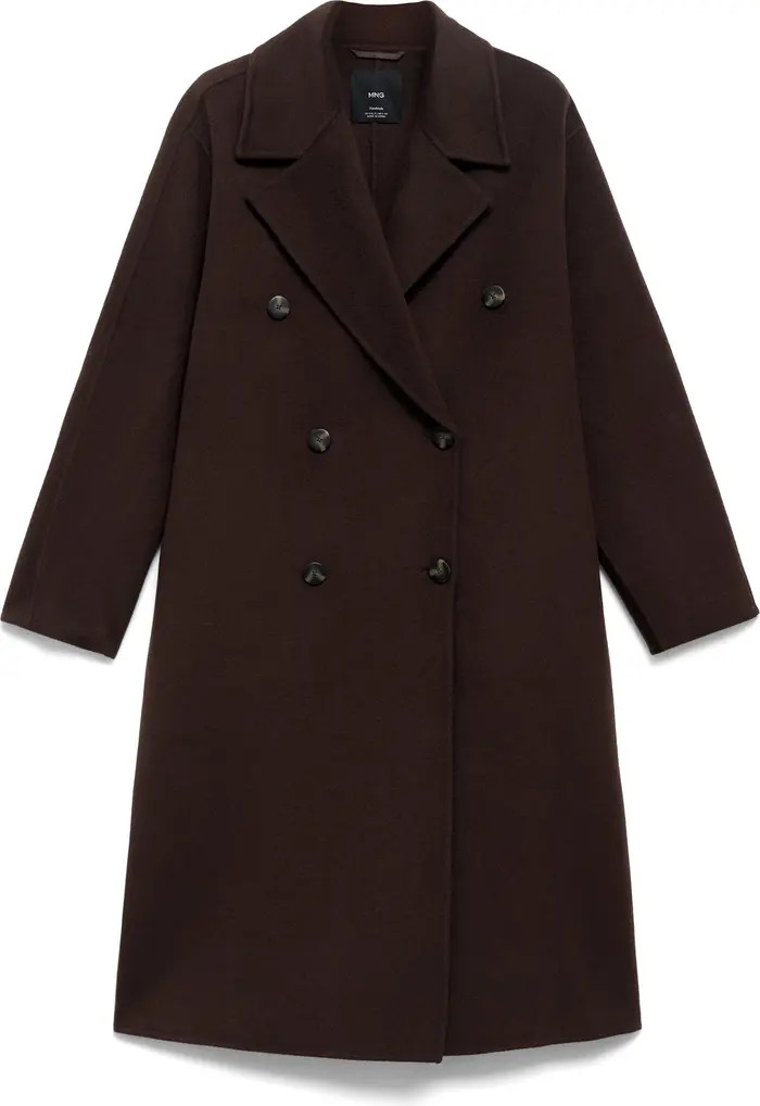 MANGO Picarol Double Breasted Wool Blend Coat in Medium Brown at Nordstrom, Size Small | Nordstrom