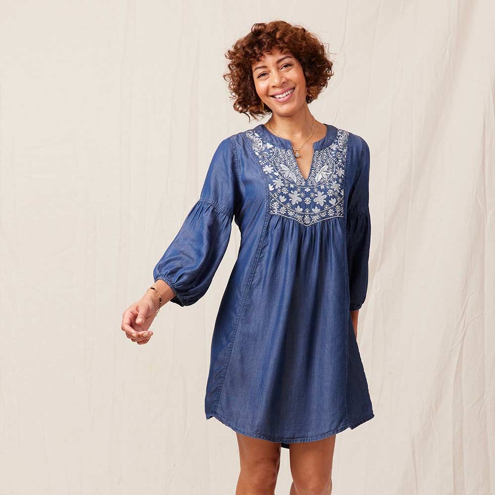 Blue Chambray Dress with Blue Embroidery | rockflowerpaper