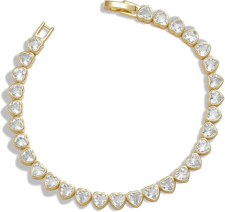14k Gold Filled Tennis Bracelet, 4mm 5mm Classic Hear Tennis Bracelet, Gold Bracelets For Women J... | Amazon (US)