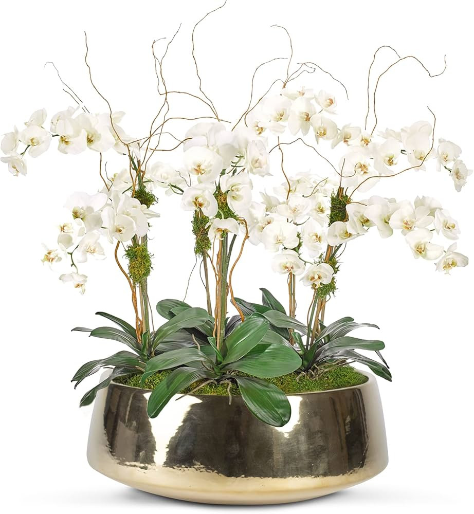 Round Sleek Gold Ceramic Centerpiece Planter Pot - Modern Decorative Indoor Outdoor 5" H x 10" Fl... | Amazon (US)