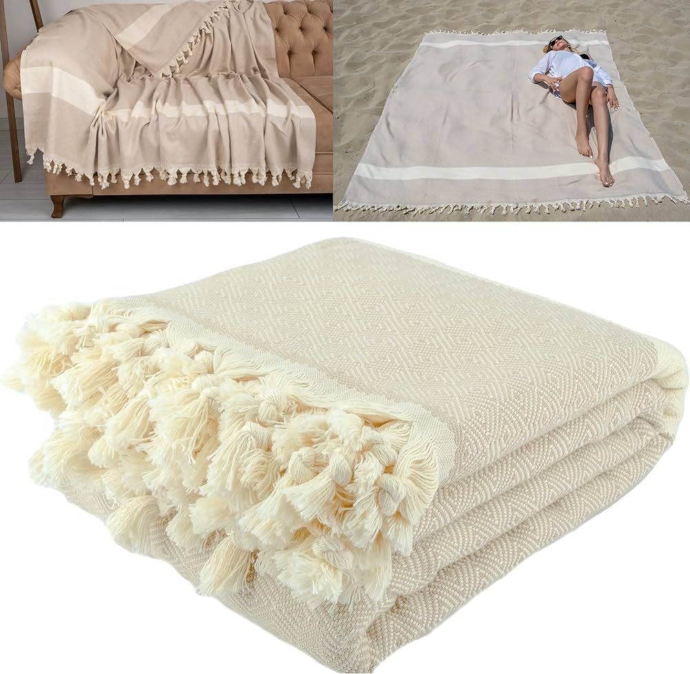DEMMEX 90x82 Inches XXXL Turkish Cotton Multipurpose Blanket, Throw Blanket Bedspread, Beach Picn... | Amazon (US)