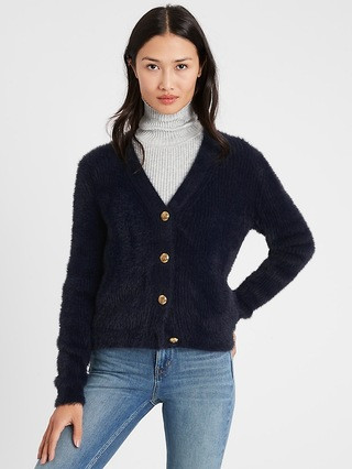Fuzzy Cropped Cardigan Sweater | Banana Republic (US)