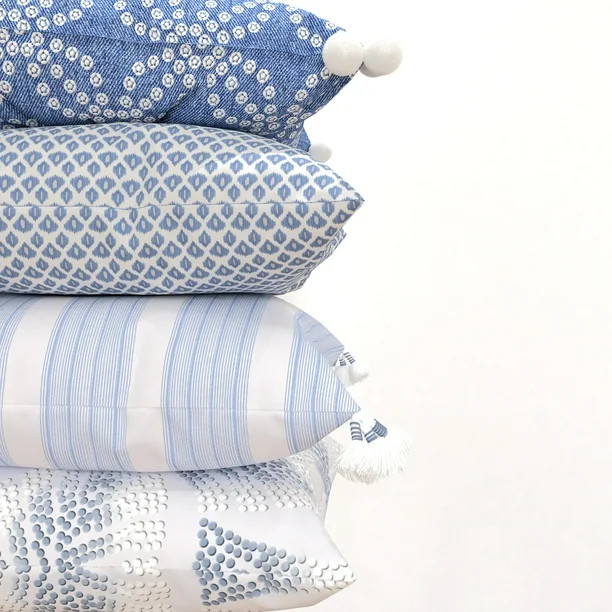 Coordinating Decorative Throw Pillow Covers, Square, 18" x 18", Blue, Set of 4, Stripes and Geome... | Walmart (US)