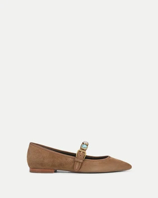 Veronica Beard Selene Embellished Flat Chestnut | Veronica Beard