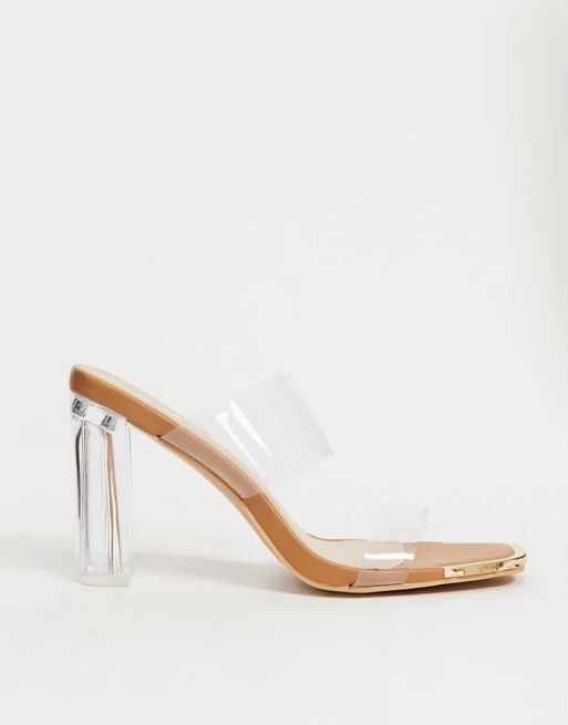 Simmi London Heidi double strap mules with toe plating in clear | ASOS (Global)