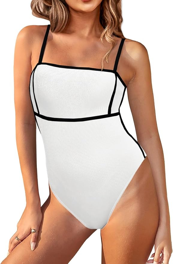 Saodimallsu Womens One Piece Swimsuit Color Block Spaghetti Strap Ribbed Tummy Control Bathing Su... | Amazon (US)