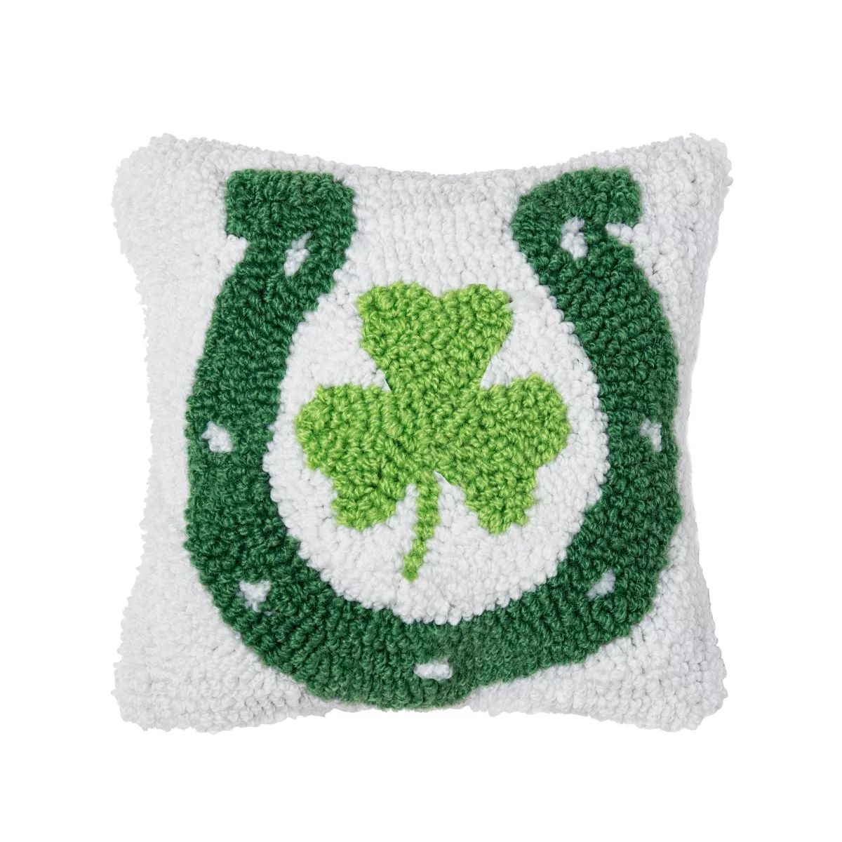 C&F Home 8" x 8" Horse Shoe Clover St. Patrick's Day Hooked Pillow | Target