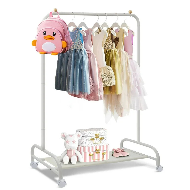 Wdmiya White Kids Clothing Rack, Baby Clothes Rack for Hanging Clothes with Wheels and Bottom Sto... | Walmart (US)