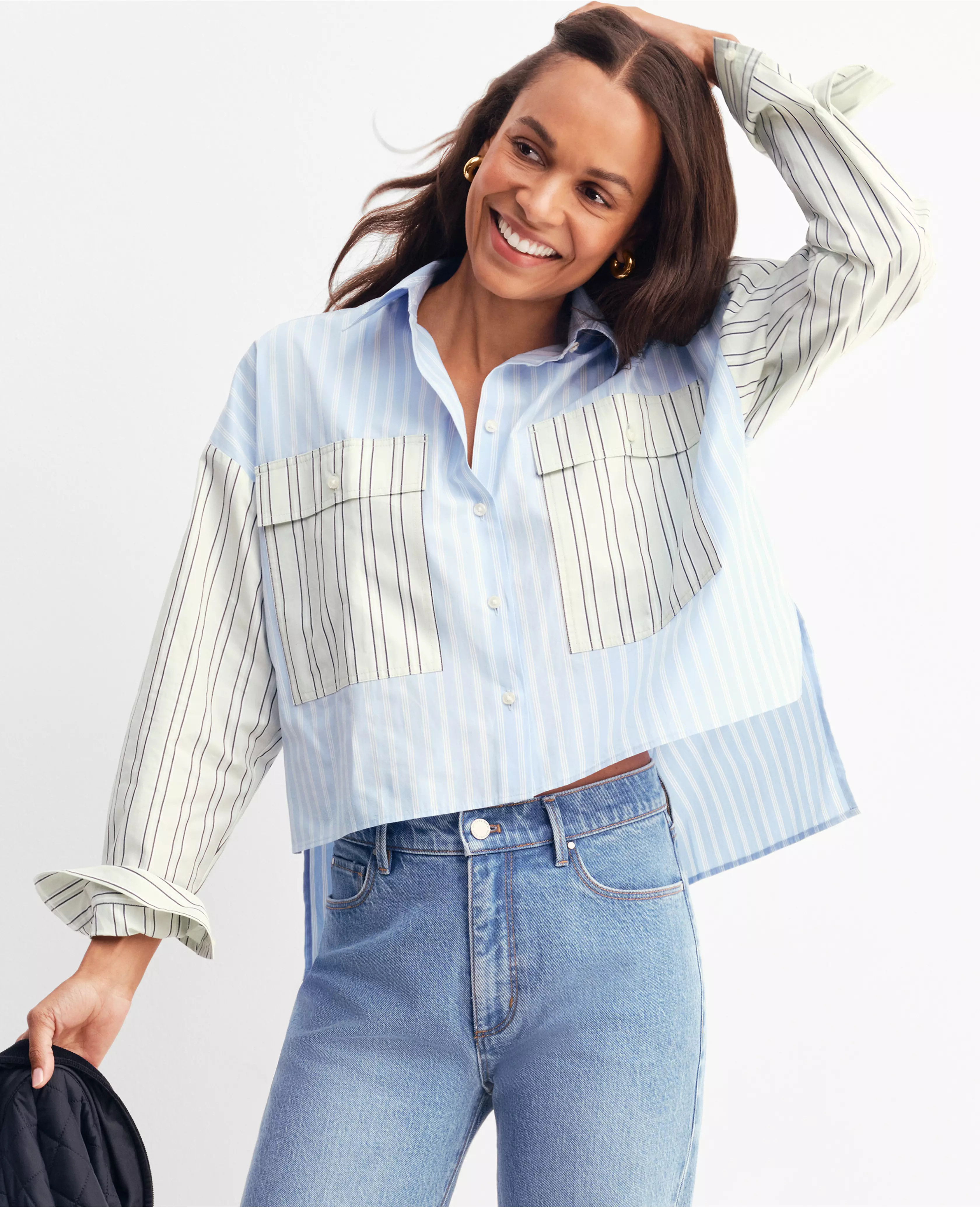 Weekend Collection Oversized Cropped High-Low Shirt | Ann Taylor