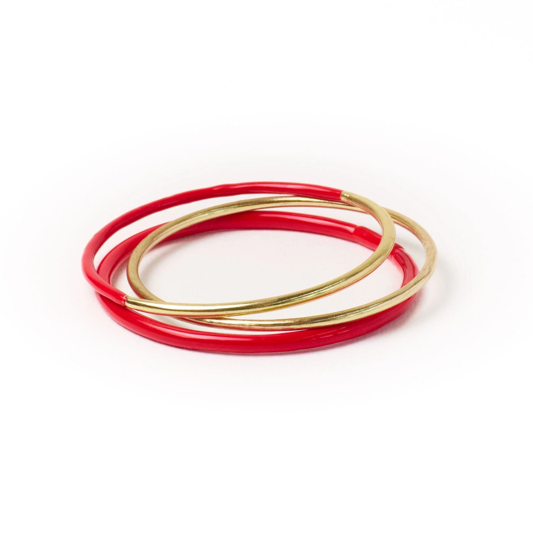 Diane Bangles Set of 3 Red Enamel + Brass | INK+ALLOY