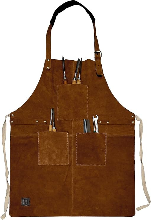 RUSTIC TOWN Leather Grill Work Apron with Tool Pockets ~ Adjustable up to XXL for Men & Women ~ L... | Amazon (US)