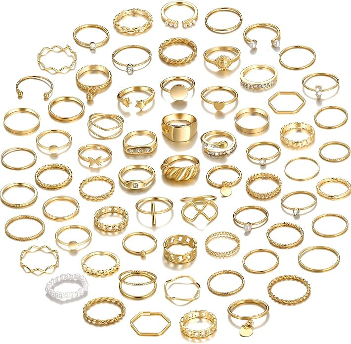 YEEZII 68 Pcs Gold Knuckle Rings Set for Women, Stackable Rings Boho Joint Finger Midi Rings Silv... | Amazon (US)