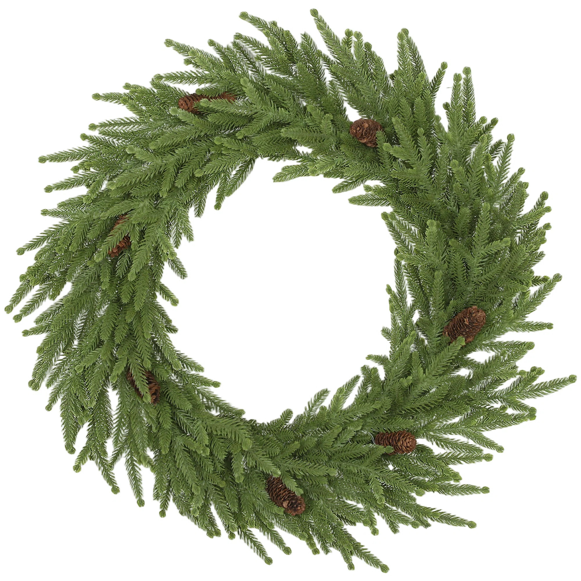24 inch Christmas Wreath with Pine Cones, Artificial Norfolk Pine Wreath with 88 Realistic Branch... | Wayfair North America