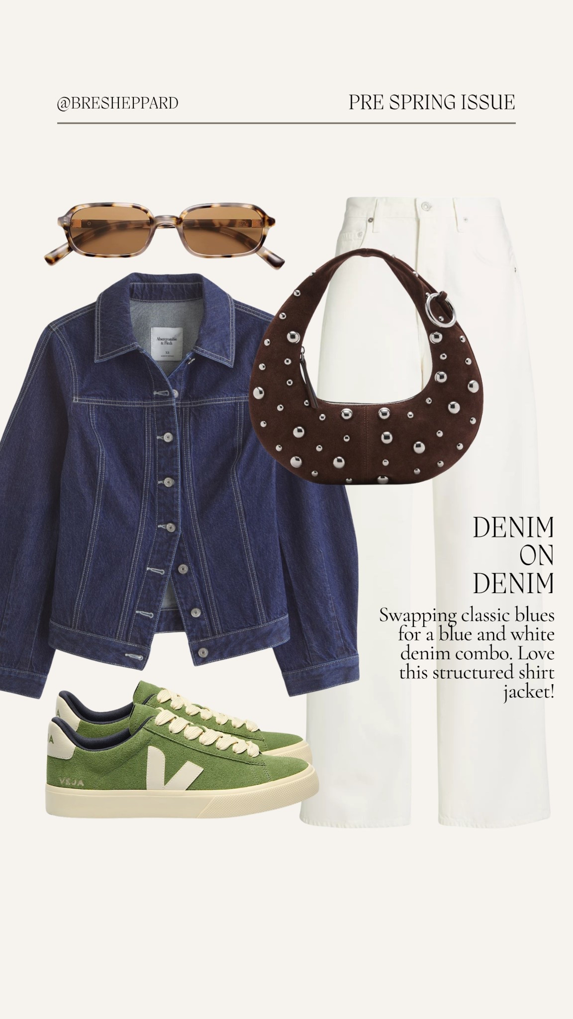 Pop of denim and these amazing white jeans I love this brand and style for a baggy but flattering fit! Brown accessories and a pop of greens sneakers for spring!

#LTKShoeCrush #LTKItBag