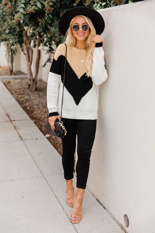Hopeless Heart Brown Chevron Colorblock Sweater | The Pink Lily Boutique