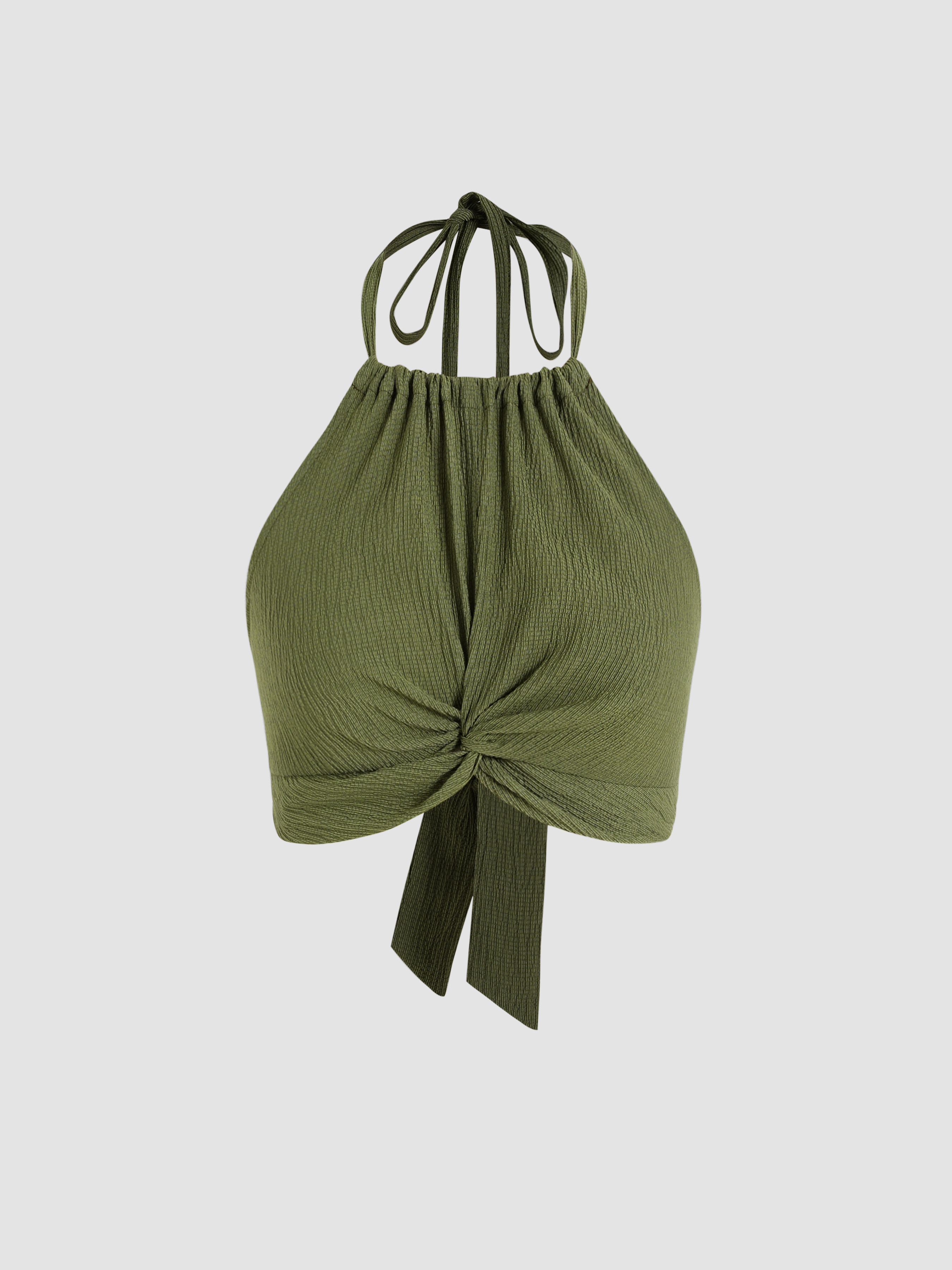 Solid Texture Twist Halter Top - Cider | Cider