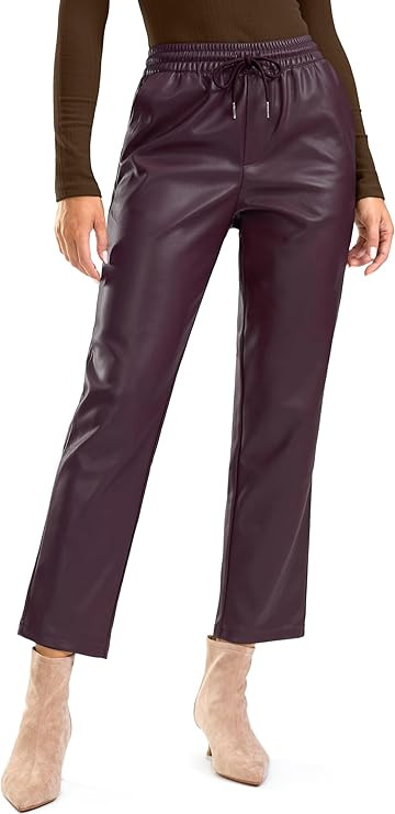 SANTINY Women's Faux Leather Pants High Waisted Straight Leg Cropped Ankle Trousers Matte Pleathe... | Amazon (US)
