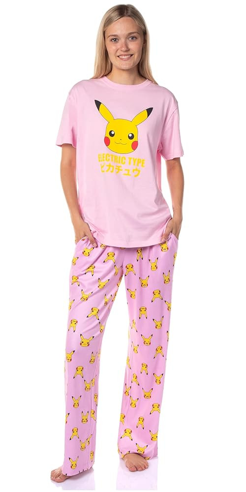 Pokemon Women's Pikachu Faces 2 Piece Shirt and Pants Adult Pajama Lounge Set | Amazon (US)