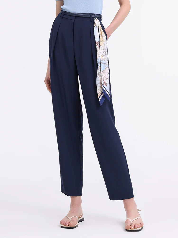 Triacetate Tapered Pants With Belt And Silk Scarf | GoeliaGlobal