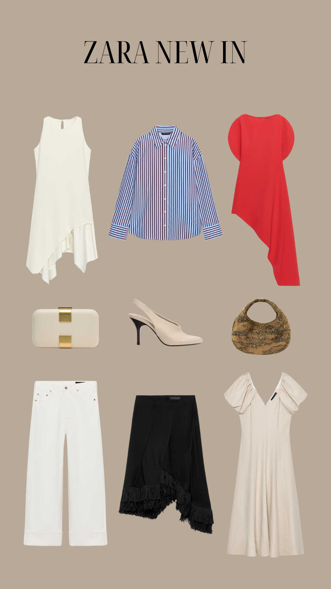 Zara New In Fave Picks
Spring Colours, Striped Shirt, white dress, red dress, braided bag, white denim jeans, asymmetric skirt  

 #LTKspring #LTKeurope #LTKjeans