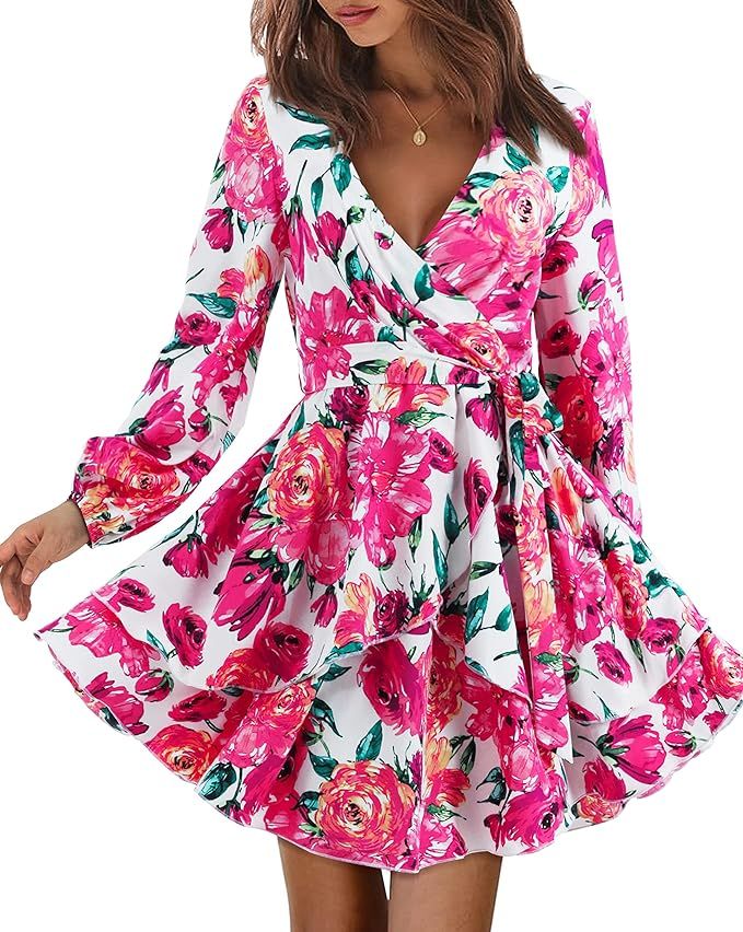 Amoretu Womens' Summer Dress with Short/Long Sleeve Wrap V Neck | Amazon (US)