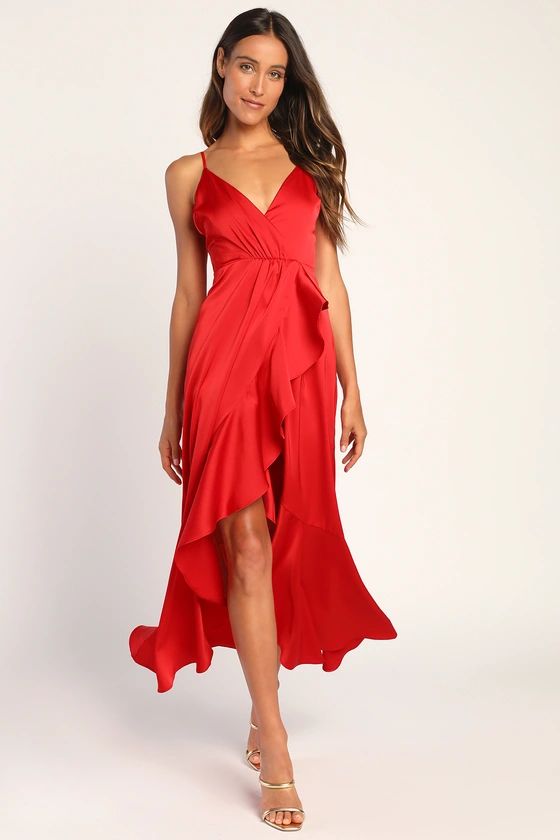 Enchanted Moments Red Satin Ruffled High-Low Dress | Lulus (US)