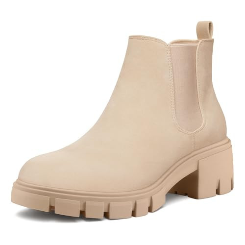 mysoft Women's Platform Chelsea Boots Lug Sole Slip On Chunky Block Heel Ankle Booties | Amazon (US)