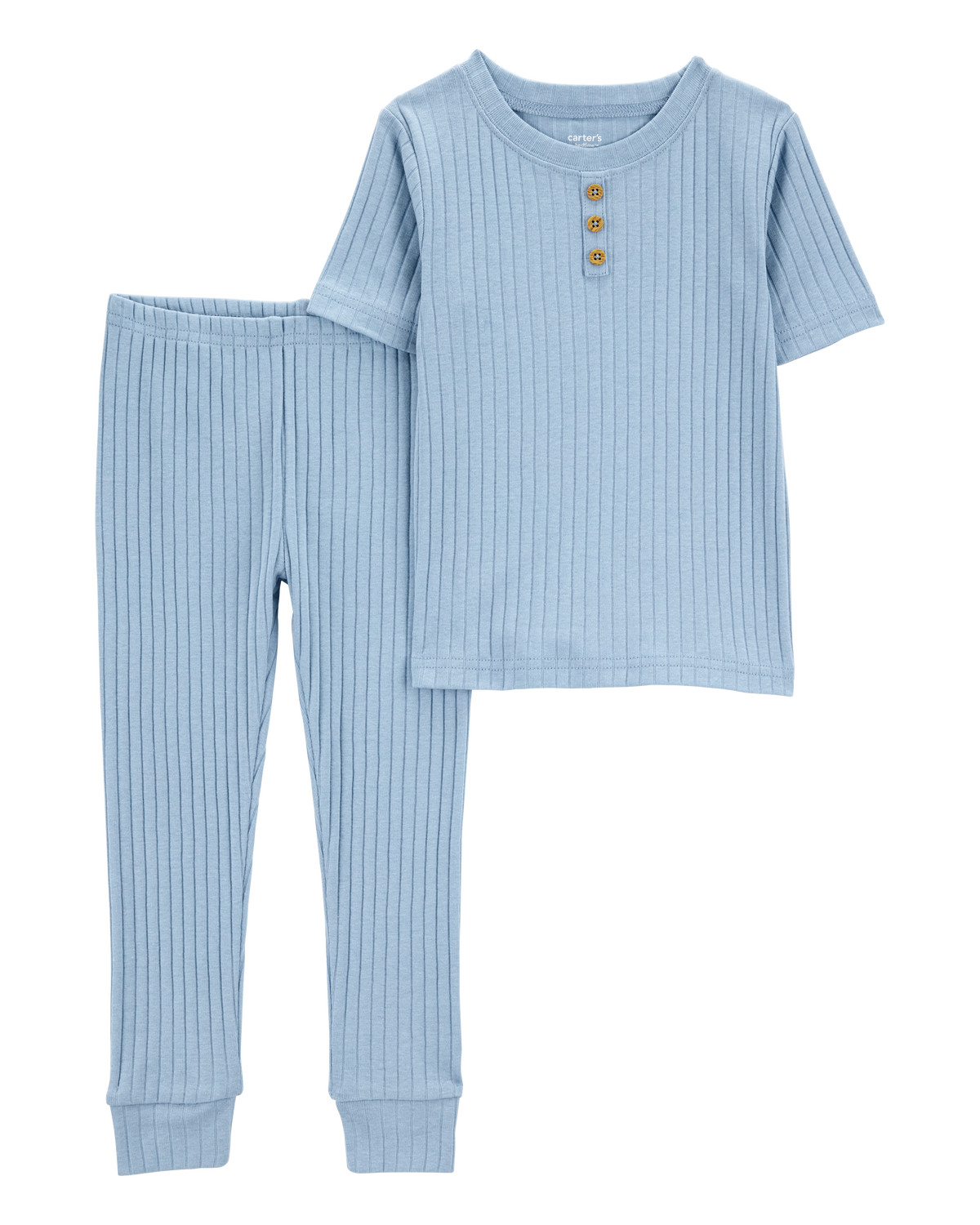 Baby Solid Ribbed Cotton Blend 2-Piece Pajamas - Blue | Carter's Inc
