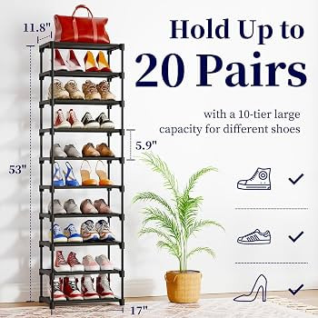 Kitsure Shoe Organizer - 10-Tier Tall Shoe Rack for Closet, Entryway, Sturdy Shoe Shelf w/Large C... | Amazon (US)