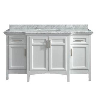 Home Decorators Collection Sassy 60 in. Vanity in White with Marble Vanity Top in Carrara White-B... | The Home Depot