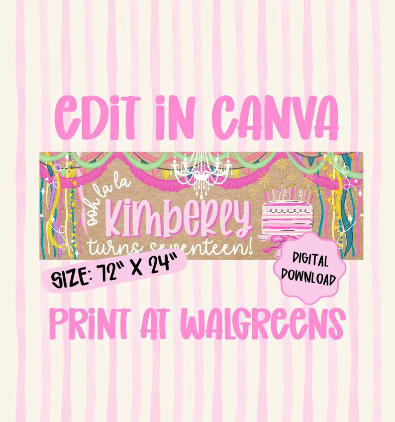 Fancy Birthday Banner Template | Editable Canva Banner | 2x6 WALGREENS Print DIY Sign | Digital D... | Etsy (Global)