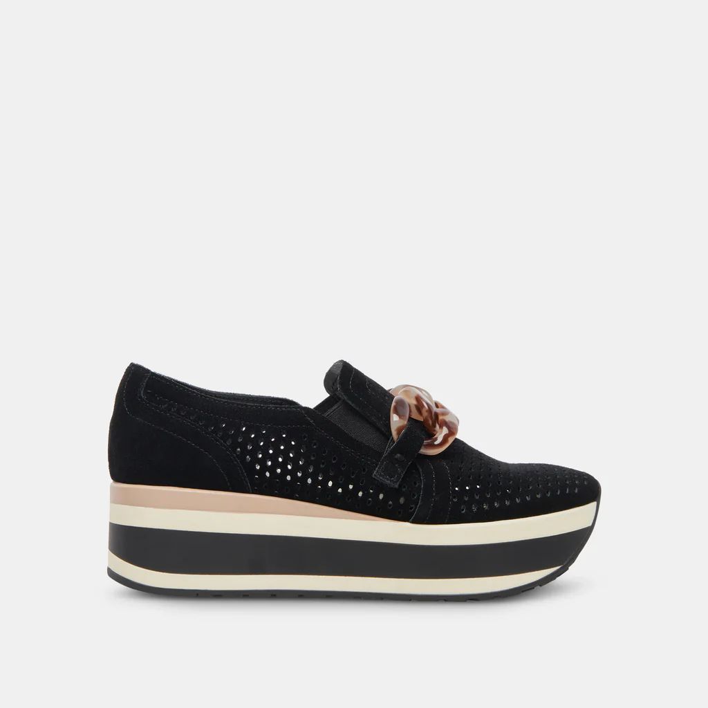JHENEE PERFORATED SNEAKERS ONYX SUEDE | DolceVita.com