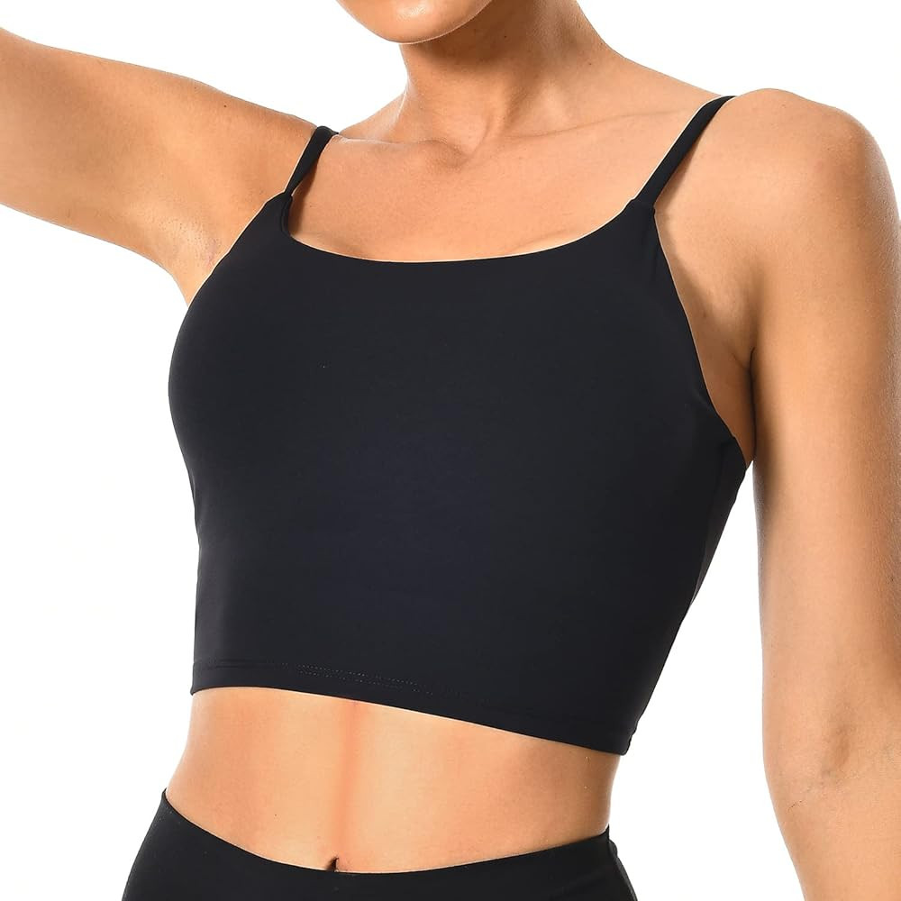 Colorfulkoala Women's Spaghetti Strap Sports Bra Longline Padded Workout Crop Tank Tops | Amazon (US)