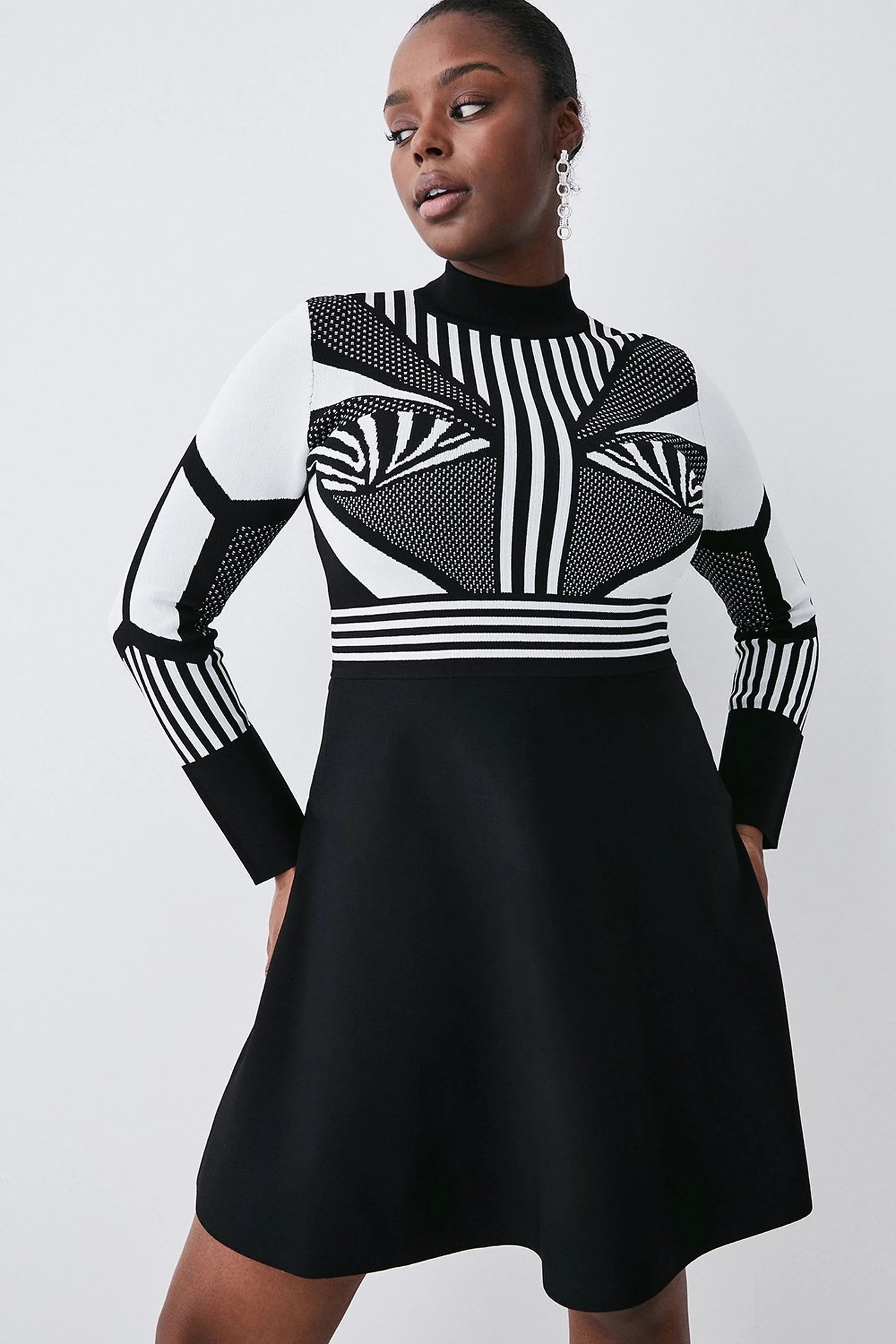 Plus Size Jacquard Knit Mini Skater Dress | Karen Millen UK + IE + DE + NL