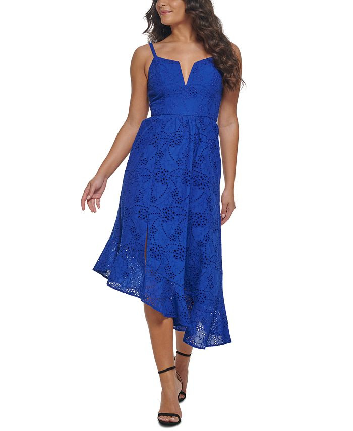 GUESS Women's Cotton Eyelet Asymmetric Midi Dress & Reviews - Dresses - Women - Macy's | Macys (US)