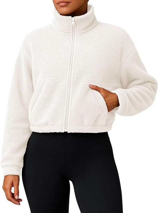 PINKMSTYLE Women Zip Up Fleece Sherpa Jacket Coat - Winter Warm Trendy Cropped Sweatshirt for Cas... | Amazon (US)
