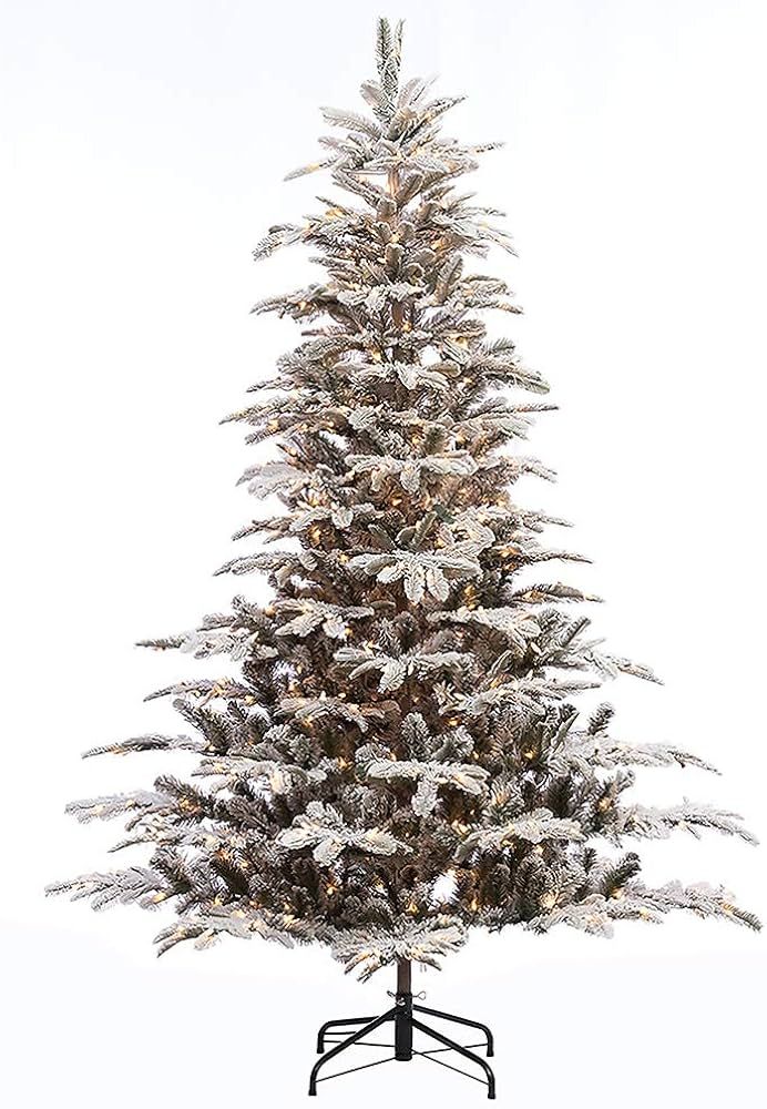 Puleo International 7.5 Foot Pre-Lit Flocked Aspen Fir Artificial Christmas Tree with 700 LV Warm... | Amazon (US)