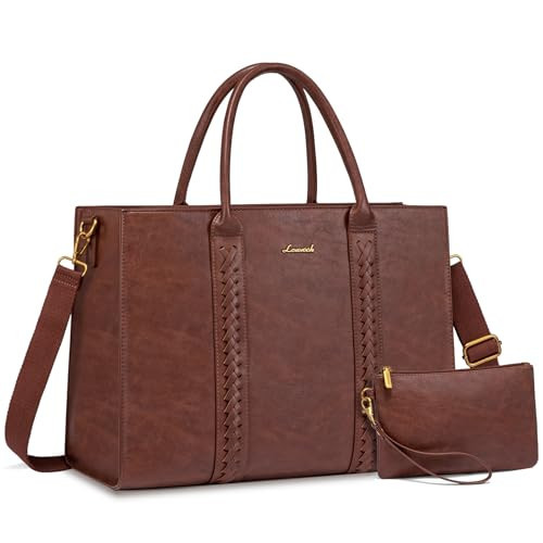 LOVEVOOK Laptop Tote Bag for Women, Vintage Leather Work Bags 15.6 inch Laptop Bag, Waterproof Computer Bag Business Office Briefcase, Chestnut Brown | Amazon (US)