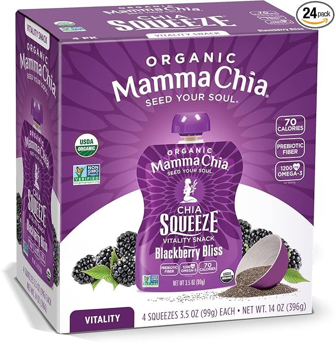 Mamma Chia Organic Vitality Squeeze Snack, Blackberry Bliss, 24- 3.5 Ounce Chia Pouches. USDA Org... | Amazon (US)